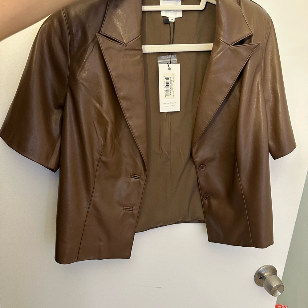 Sundays Brown Blazer Short-Sleeved Cropped